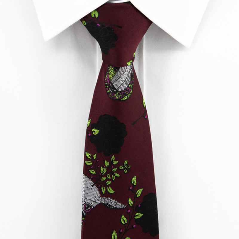 Cravate bordeaux pour homme avec roses noires et cerfs