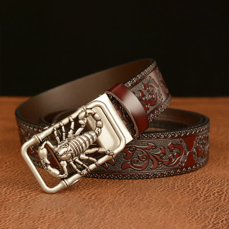 Ceinture en cuir gravée en relief avec scorpion pour homme
