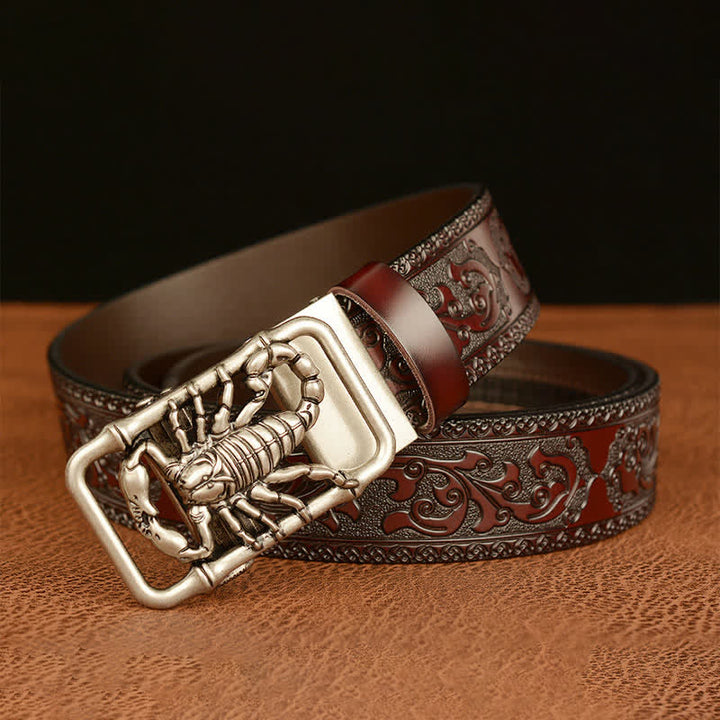 Ceinture en cuir gravée en relief avec scorpion pour homme