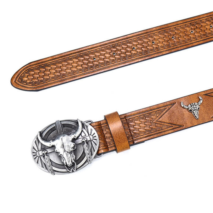 Ceinture en cuir gravée Mad Bull pour homme