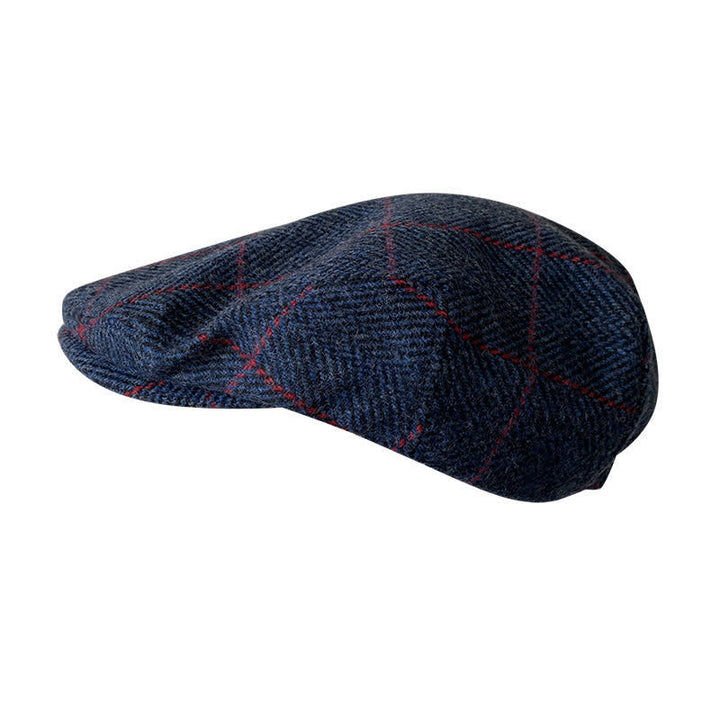 Casquette béret à carreaux bleu foncé et rouge de campagne