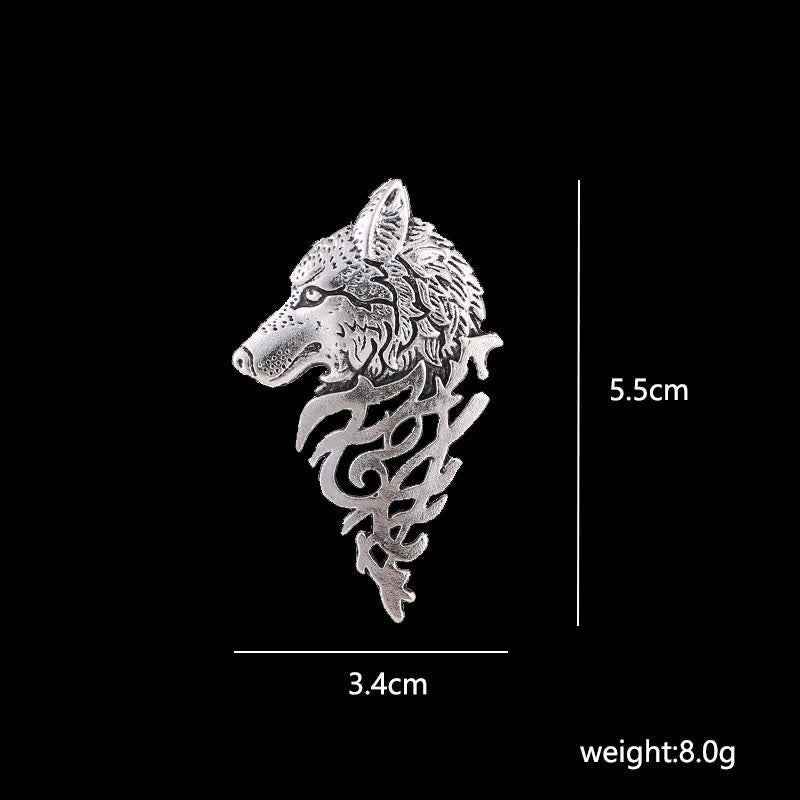 Broche glamour en forme de tête de loup creuse pour homme