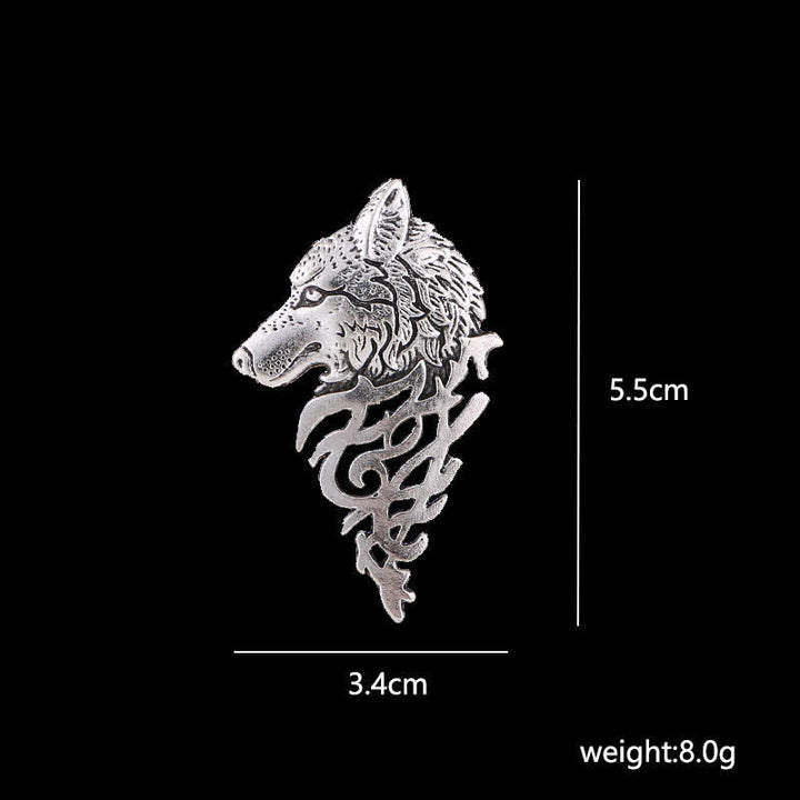 Broche glamour en forme de tête de loup creuse pour homme