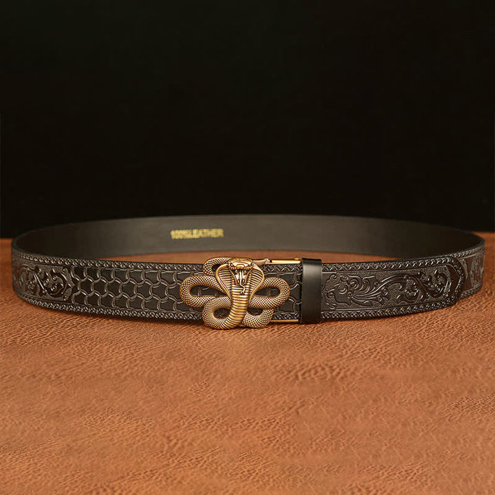 Ceinture en cuir pour homme avec boucle en forme de médaillon serpent
