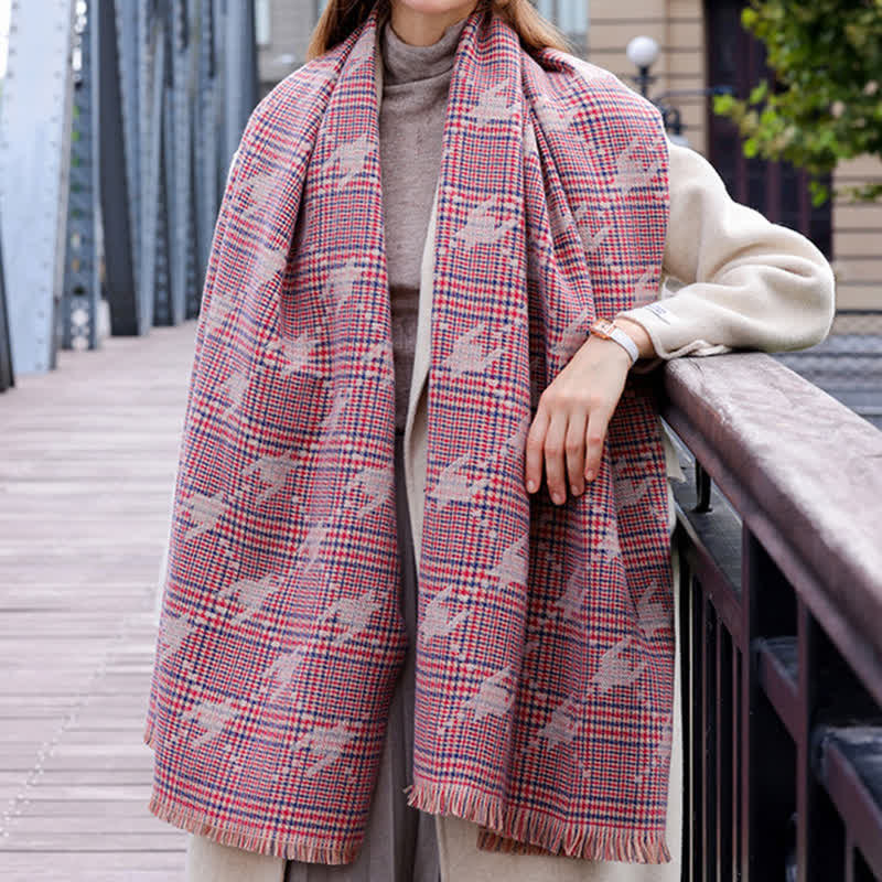 Écharpe chaude à grand châle à motif pied-de-poule pour femme