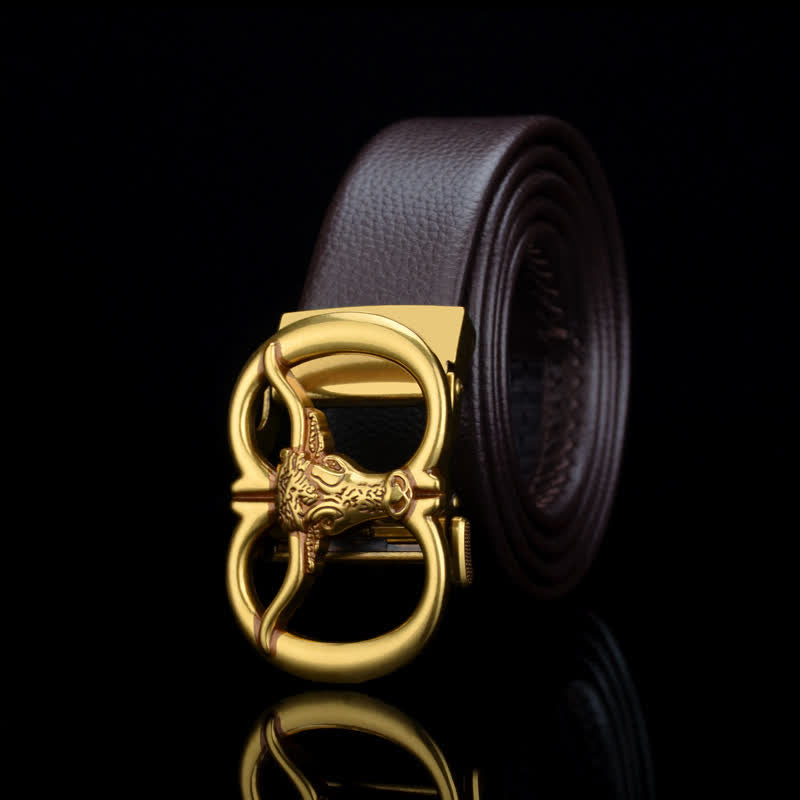 Ceinture en cuir à double anneau pour homme avec tête de taureau