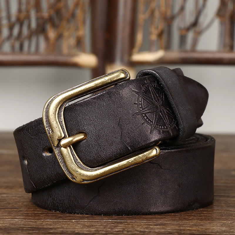 Ceinture en cuir pour homme avec motif d'ancre de bateau sculpté