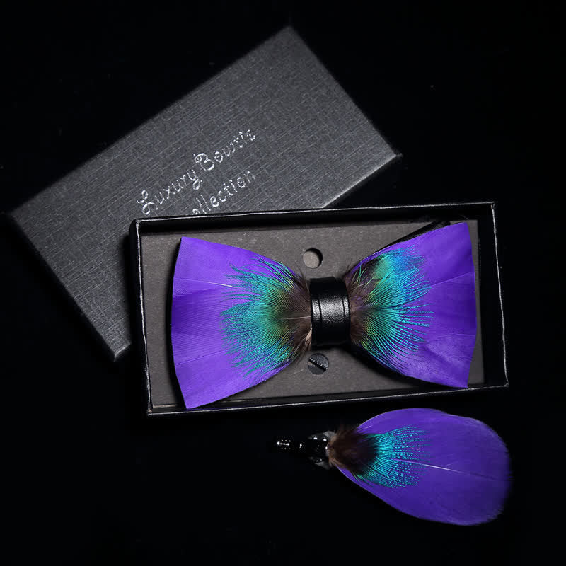 Nœud papillon en plumes violet et bleu sarcelle Royalty avec épingle à revers - image 1