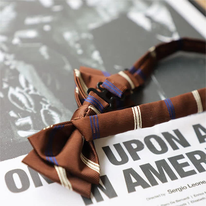 Nœud papillon polyvalent à rayures café pour homme