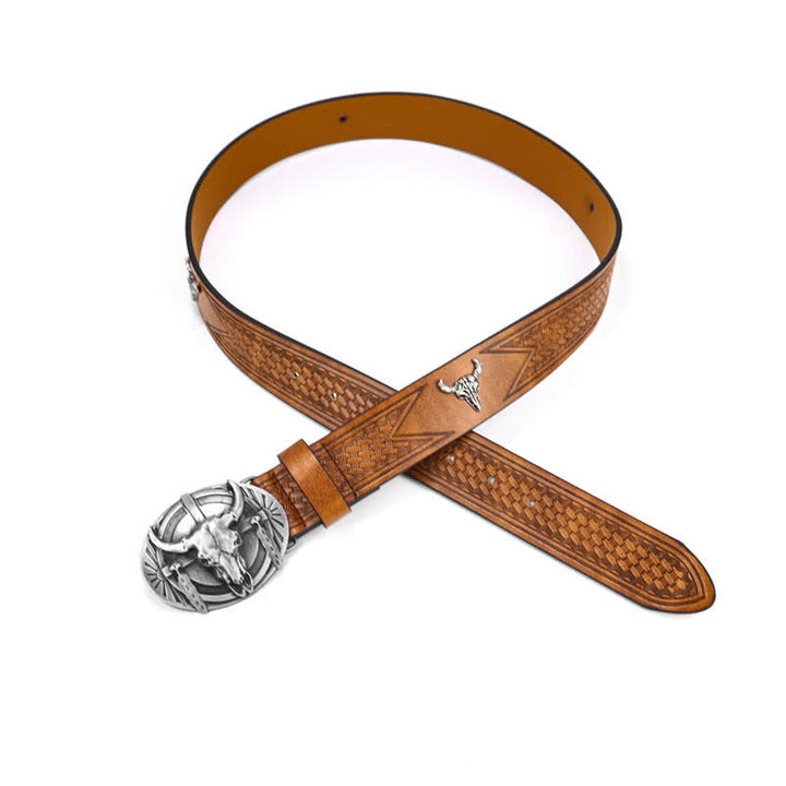 Ceinture en cuir gravée Mad Bull pour homme
