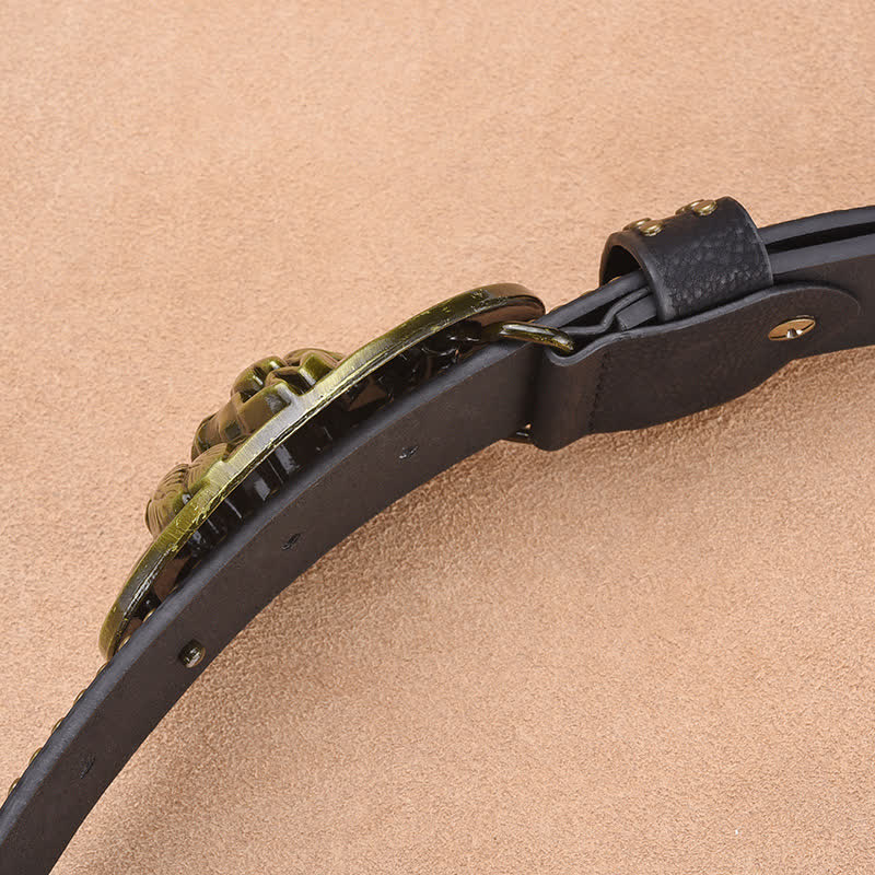 Ceinture en cuir avec boucle et rivets pour homme avec tête de taureau