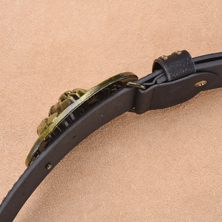 Ceinture en cuir avec boucle et rivets pour homme avec tête de taureau