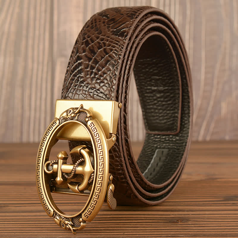 Ceinture en cuir gaufré crocodile pour homme, motif ancre nautique