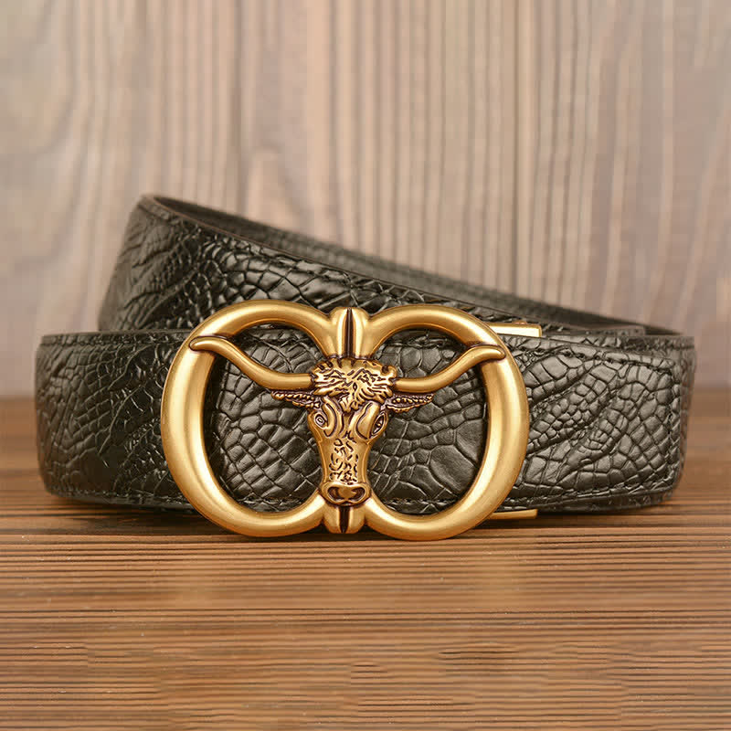 Ceinture en cuir motif crocodile pour homme, motif bœuf géant