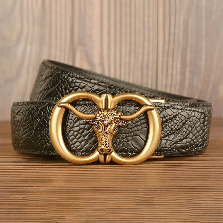Ceinture en cuir motif crocodile pour homme, motif bœuf géant
