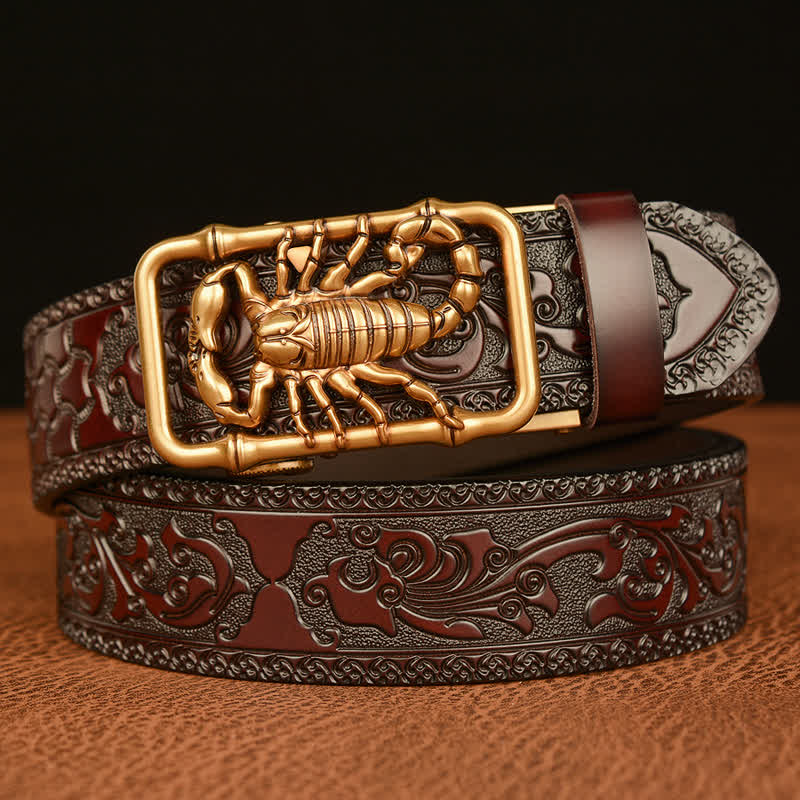 Ceinture en cuir gravée en relief avec scorpion pour homme