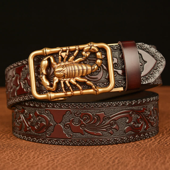Ceinture en cuir gravée en relief avec scorpion pour homme