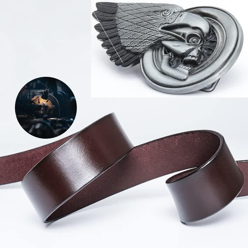 Ceinture en cuir gothique pour homme avec tête de mort et aigle