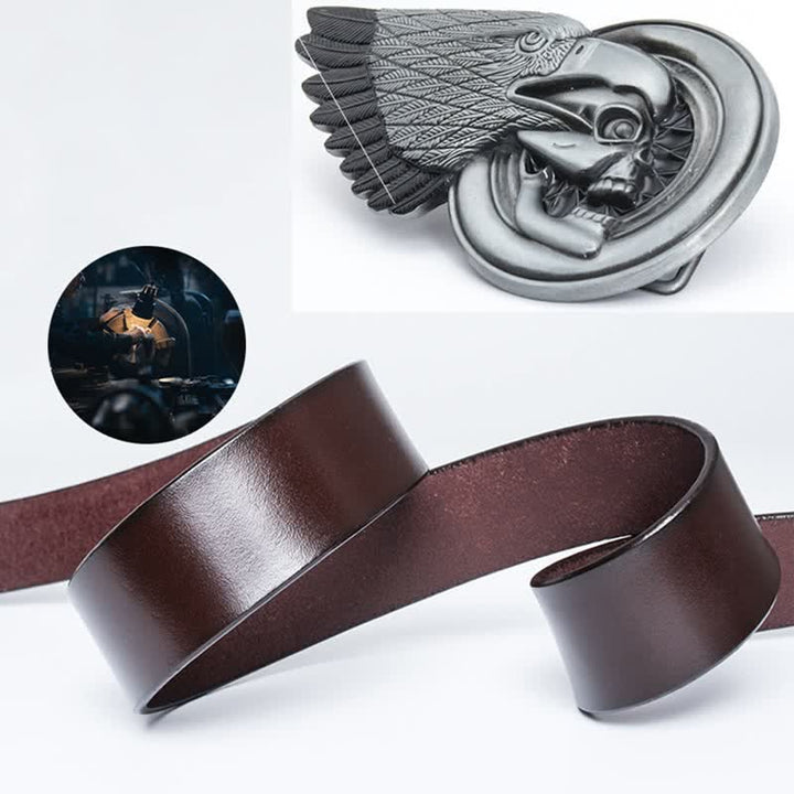 Ceinture en cuir gothique pour homme avec tête de mort et aigle