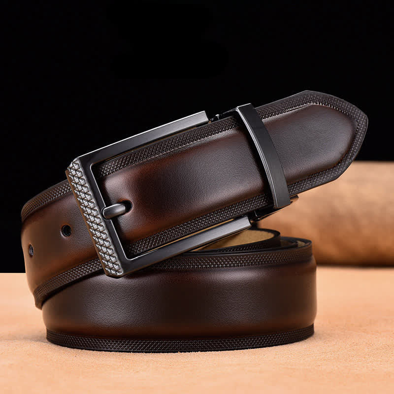 Ceinture en cuir noir et argent noble pour homme