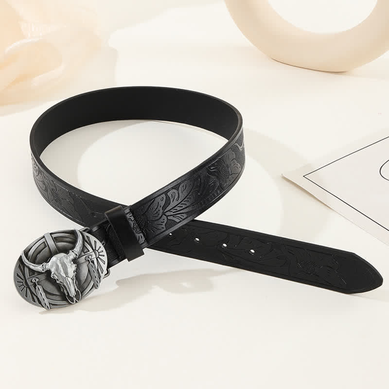 Ceinture en cuir gravée Mad Bull pour homme