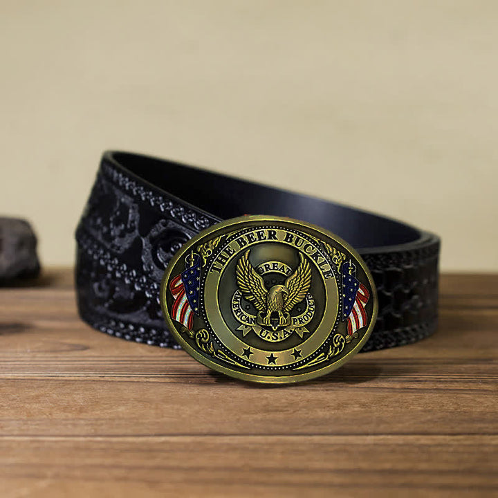 Ceinture en cuir avec boucle créative pour porte-bière et drapeau américain pour homme