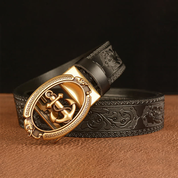 Ceinture en cuir avec boucle d'ancre nautique pour homme