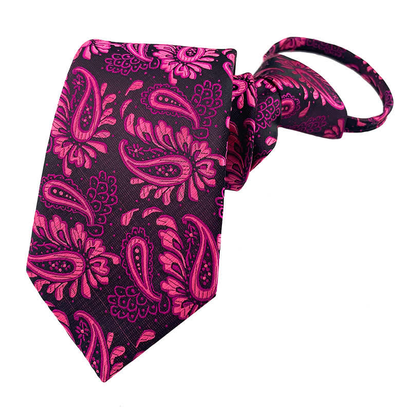 Cravate zippée à motif floral violet et rouge pour homme