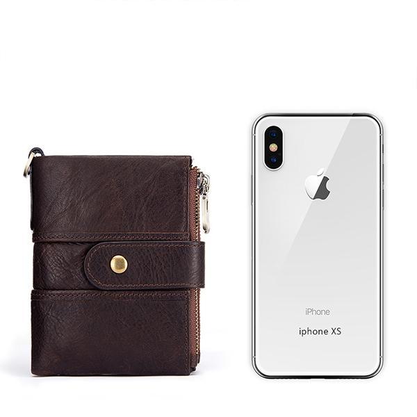 Portefeuille rétro antivol en cuir véritable avec chaîne