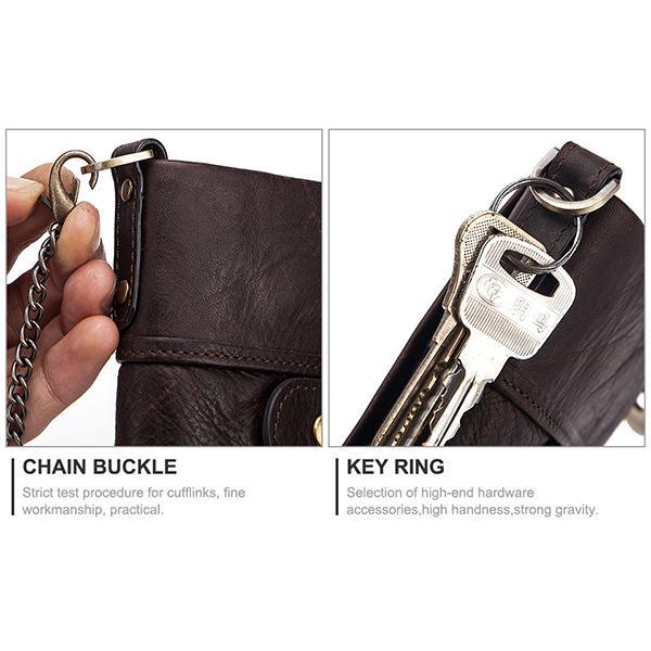 Portefeuille rétro antivol en cuir véritable avec chaîne