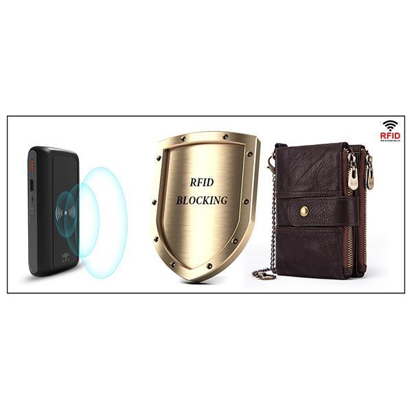 Portefeuille rétro antivol en cuir véritable avec chaîne