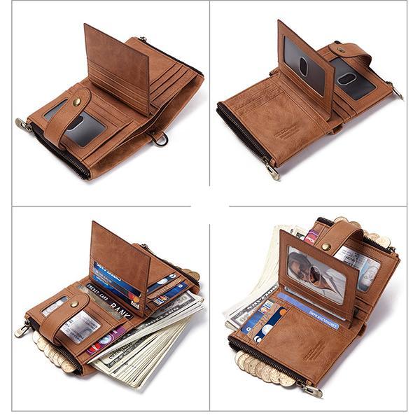 Portefeuille rétro antivol en cuir véritable avec chaîne