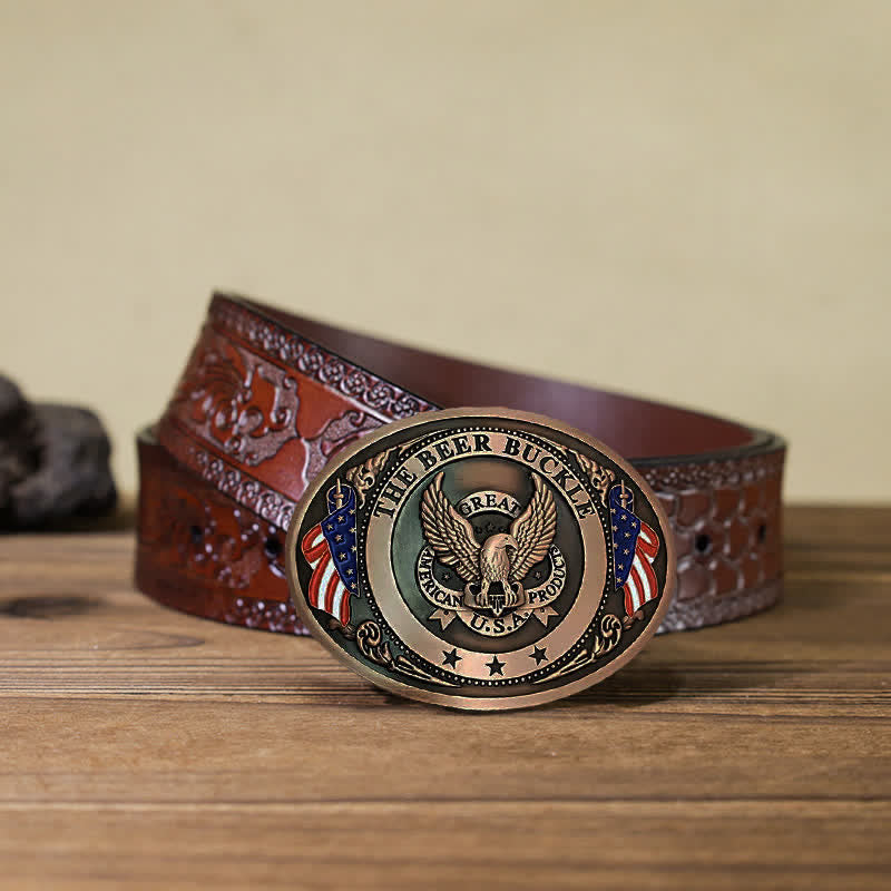 Ceinture en cuir avec boucle créative pour porte-bière et drapeau américain pour homme