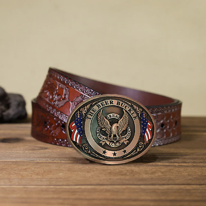 Ceinture en cuir avec boucle créative pour porte-bière et drapeau américain pour homme