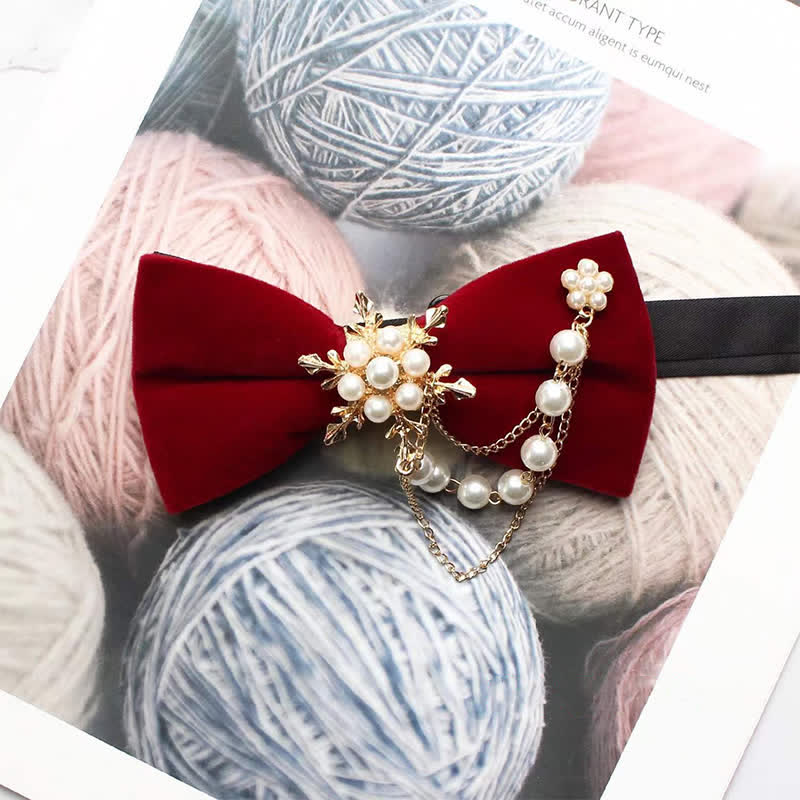 Nœud papillon uni en chaîne de flocon de neige et perles pour homme