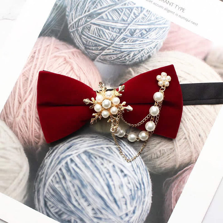 Nœud papillon uni en chaîne de flocon de neige et perles pour homme