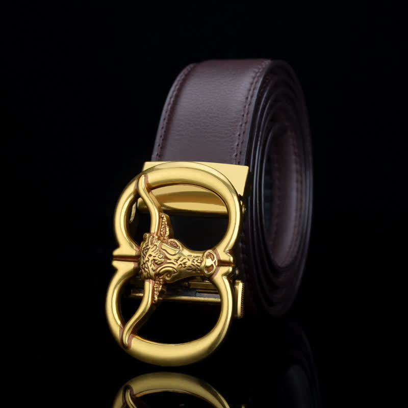 Ceinture en cuir à double anneau pour homme avec tête de taureau