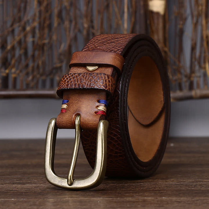 Ceinture en cuir grainé serpentine pour homme