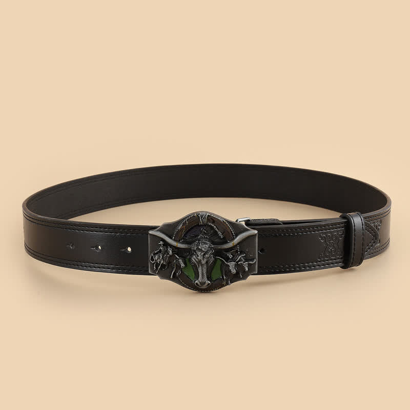 Ceinture en cuir noir à tête de taureau dominatrice pour homme