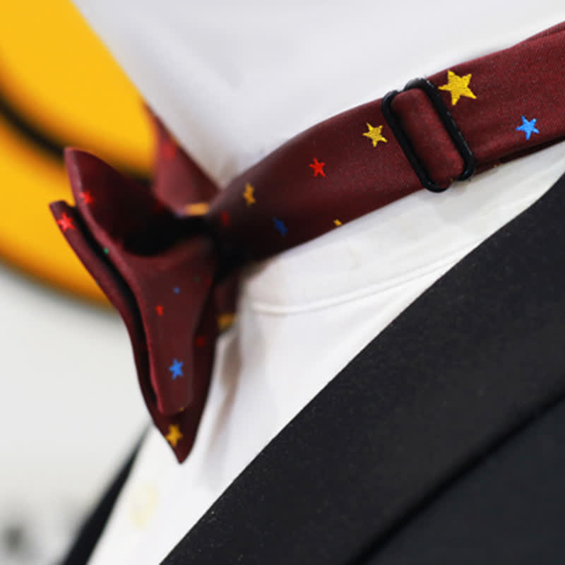 Nœud papillon pour homme avec étoiles scintillantes colorées bordeaux