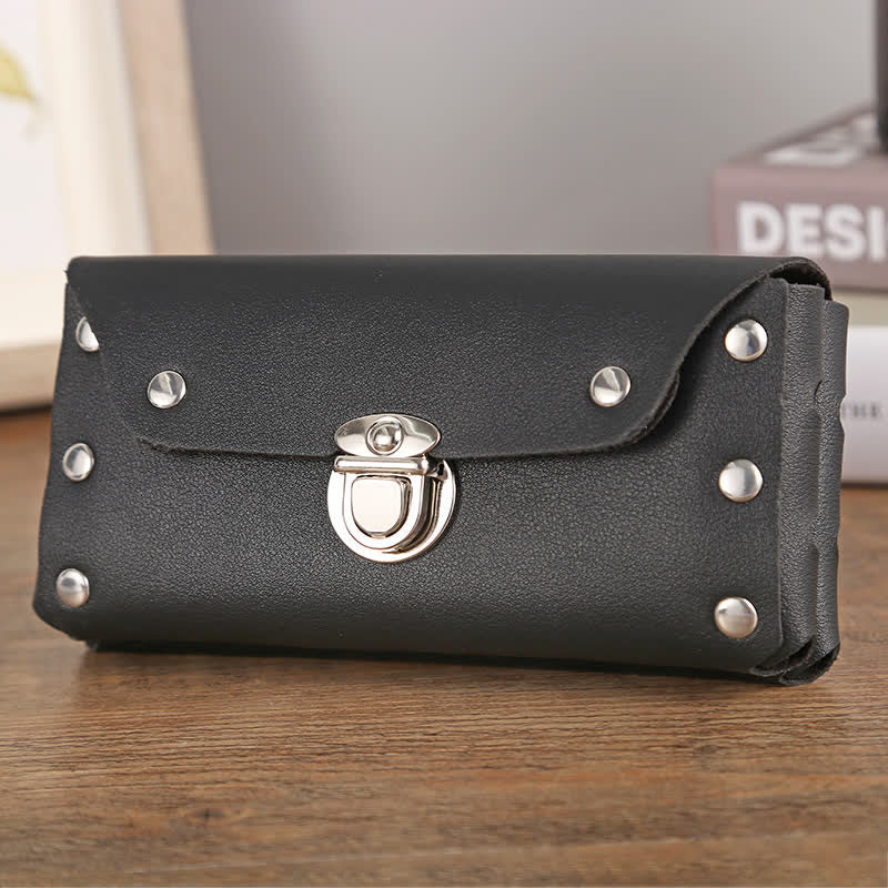 Sac ceinture en cuir pour téléphone universel avec bouton décoratif à rivets