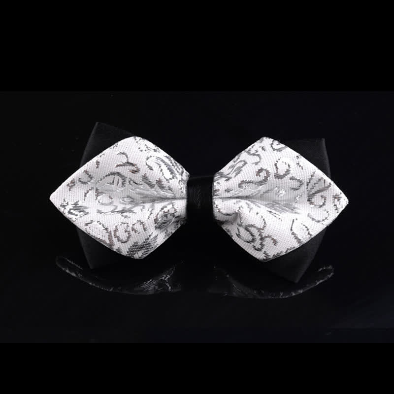 Nœud papillon pointu pour homme, motif vigne de jardin blanc et argent