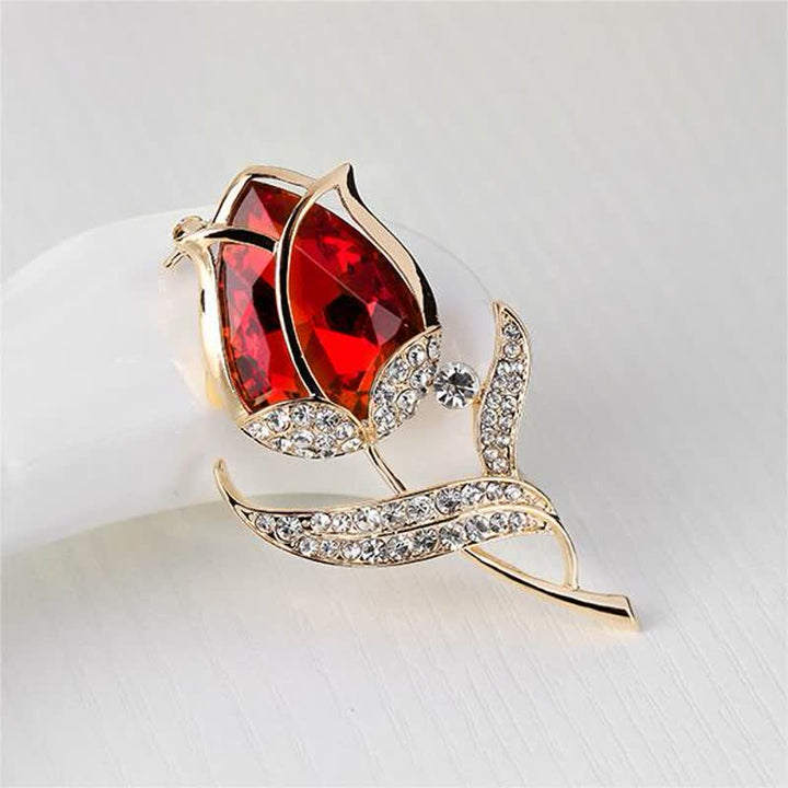 Broche tulipe en cristal brillant pour femme