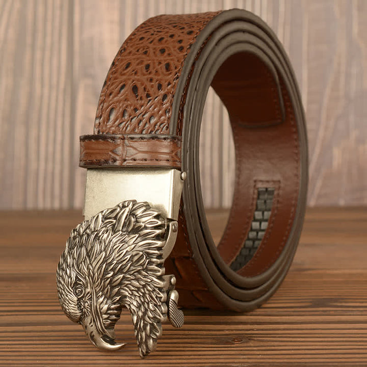 Ceinture en cuir gaufré crocodile tête d'aigle pour homme