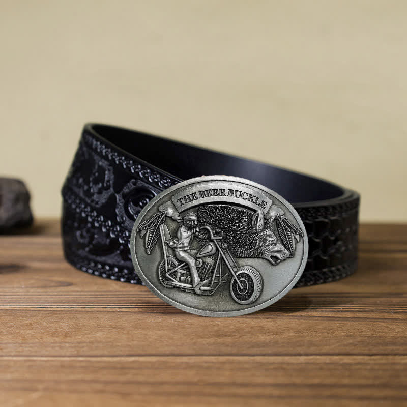 Ceinture en cuir avec boucle porte-bière créative pour moto pour homme