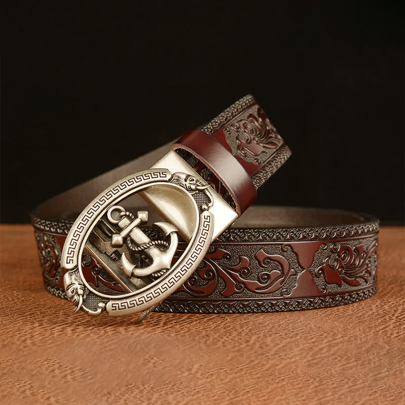 Ceinture en cuir avec boucle d'ancre nautique pour homme