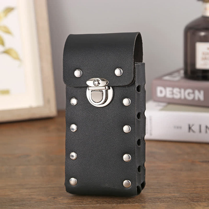 Sac ceinture en cuir pour téléphone universel avec bouton décoratif à rivets