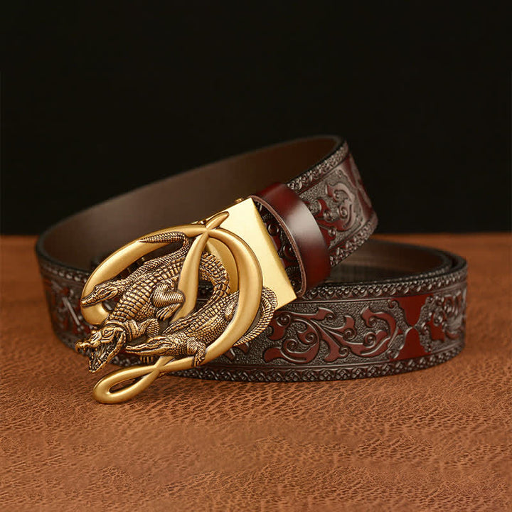 Ceinture en cuir gaufré avec boucle crocodile pour homme