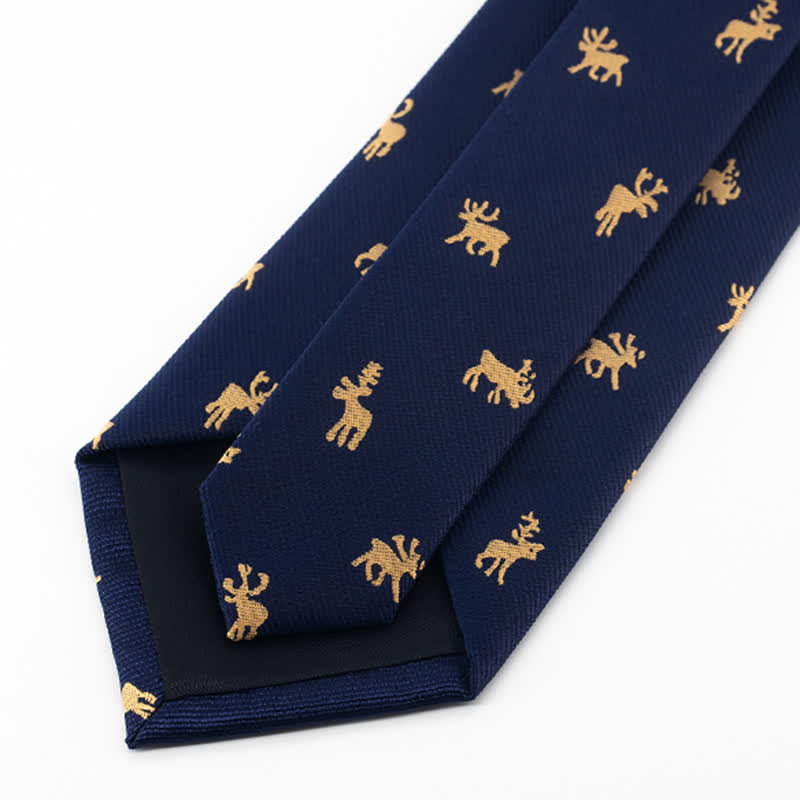 Cravate vintage pour homme avec motif d'élan bleu nuit