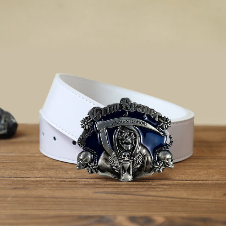Ceinture en cuir à boucle tête de mort et faucille pour homme